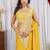 musturd yellow color thread sequence embroidered work ready to wear saree with stitch blouse