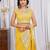 musturd yellow color thread sequence embroidered work ready to wear saree with stitch blouse