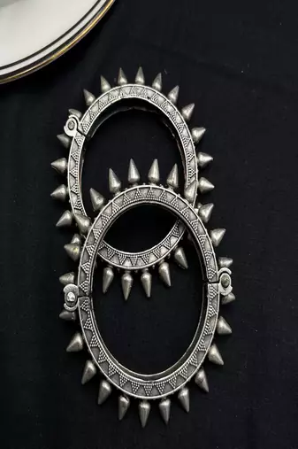 Oxidised silver miniature painting necklace of ganesha god | vintage tribal statement neckpiece & kada