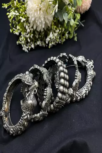 Exclusive elephant crafted silver plated matt finish kada kangan elephant rajwadi