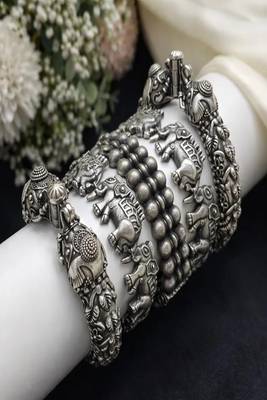 Exclusive elephant crafted silver plated matt finish kada kangan elephant rajwadi 4