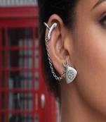 Oxidised silver ear cuff earring with chain | tribal boho telephone earcuff 