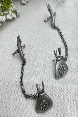 Oxidised silver ear cuff earring with chain | tribal boho telephone earcuff  4