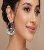 Oxidized silver deer earrings: pearl beaded boho studs