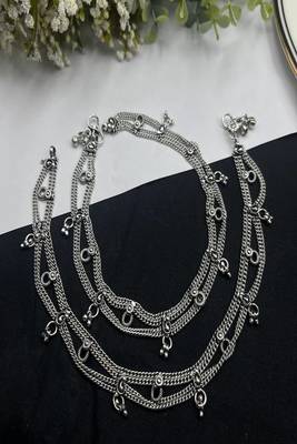 Handmade oxidized silver anklet | ghungroo payal, boho foot jewelry 2