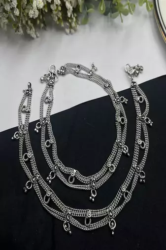 Handmade oxidized silver anklet | ghungroo payal, boho foot jewelry