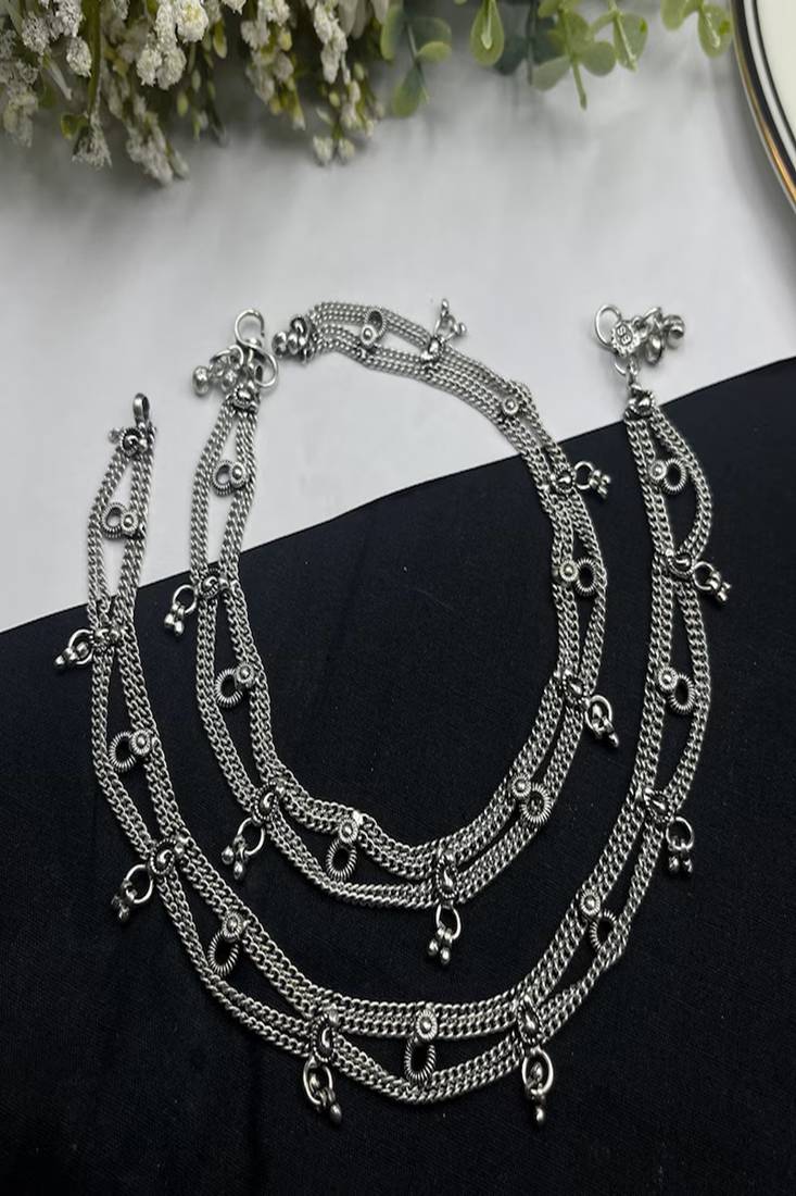 Handmade oxidized silver anklet | ghungroo payal, boho foot jewelry