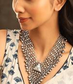 Oxidized silver bib necklace: handmade boho tribal statement jewelry