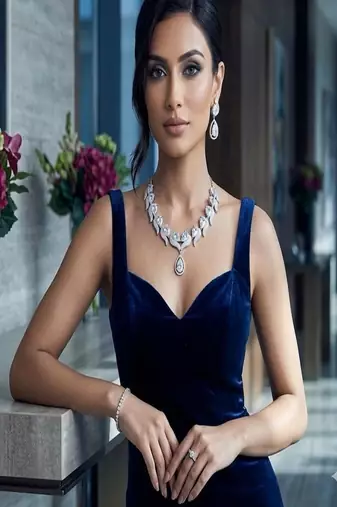 Pear cut diamond necklace set for bride||art deco cubic zirconia statement prom wedding necklace