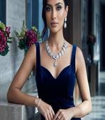 Pear cut diamond necklace set for bride||art deco cubic zirconia statement prom wedding necklace