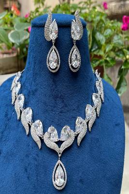 Pear cut diamond necklace set for bride||art deco cubic zirconia statement prom wedding necklace 2