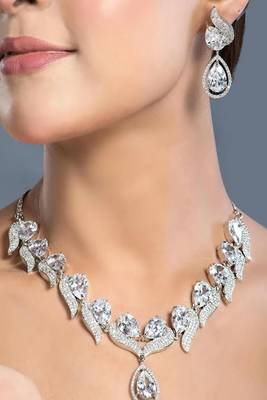 Pear cut diamond necklace set for bride||art deco cubic zirconia statement prom wedding necklace 3