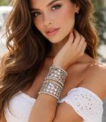 Silver mirror kada bangle set, indian bracelet stack, boho wrist cuff (pair)