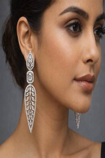 Cz bridal earrings: long crystal wedding jewelry, bollywood style