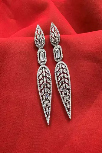 Cz bridal earrings: long crystal wedding jewelry, bollywood style
