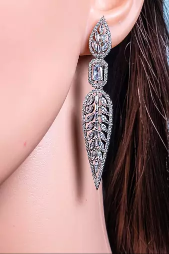 Cz bridal earrings: long crystal wedding jewelry, bollywood style