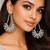 Vintage inspired indian dangle earrings, rhodium plated white zircon statement earrings