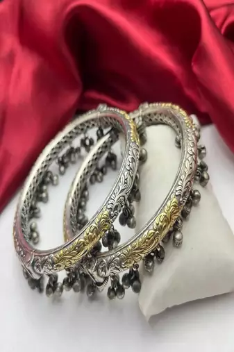 Dual tone ghungroo anklet kada|hand engraved tribal indian ankle bracelet