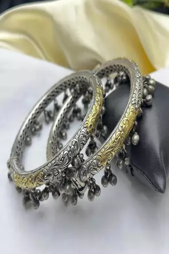 Dual tone ghungroo anklet kada|hand engraved tribal indian ankle bracelet