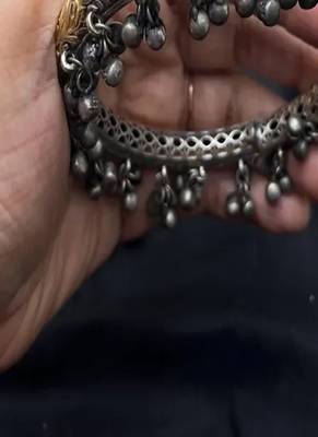 Dual tone ghungroo anklet kada|hand engraved tribal indian ankle bracelet 4