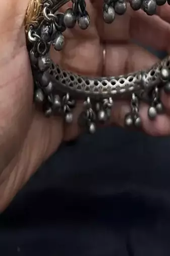 Dual tone ghungroo anklet kada|hand engraved tribal indian ankle bracelet