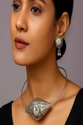 Oxidized silver choker necklace set | tribal banjara boho jewelry