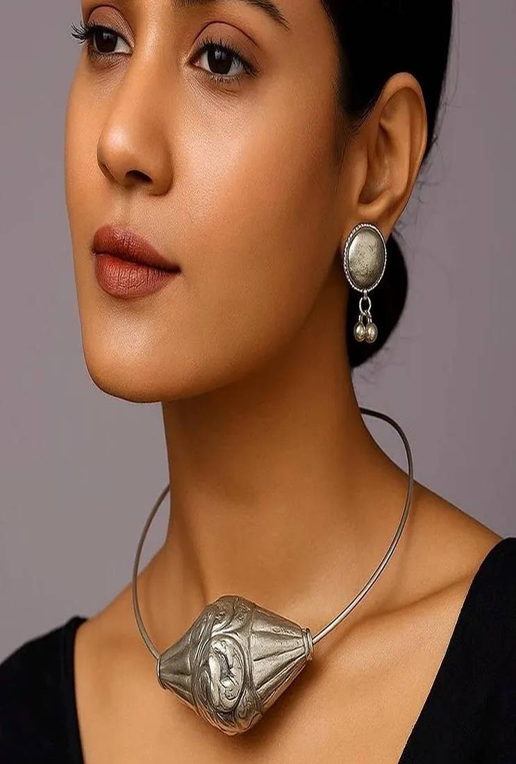 Oxidized silver choker necklace set | tribal banjara boho jewelry