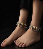 Oxidized silver ghungroo anklets indian payal ankle kada bracelet, chitai work rajasthani jewelry,