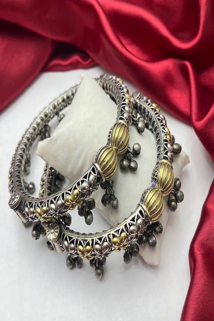 Oxidized silver ghungroo anklets indian payal ankle kada bracelet, chitai work rajasthani jewelry,