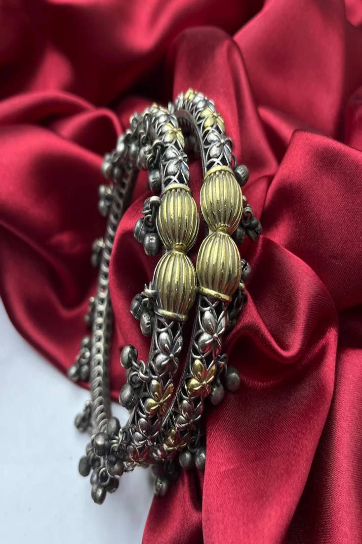 Oxidized silver ghungroo anklets indian payal ankle kada bracelet, chitai work rajasthani jewelry,