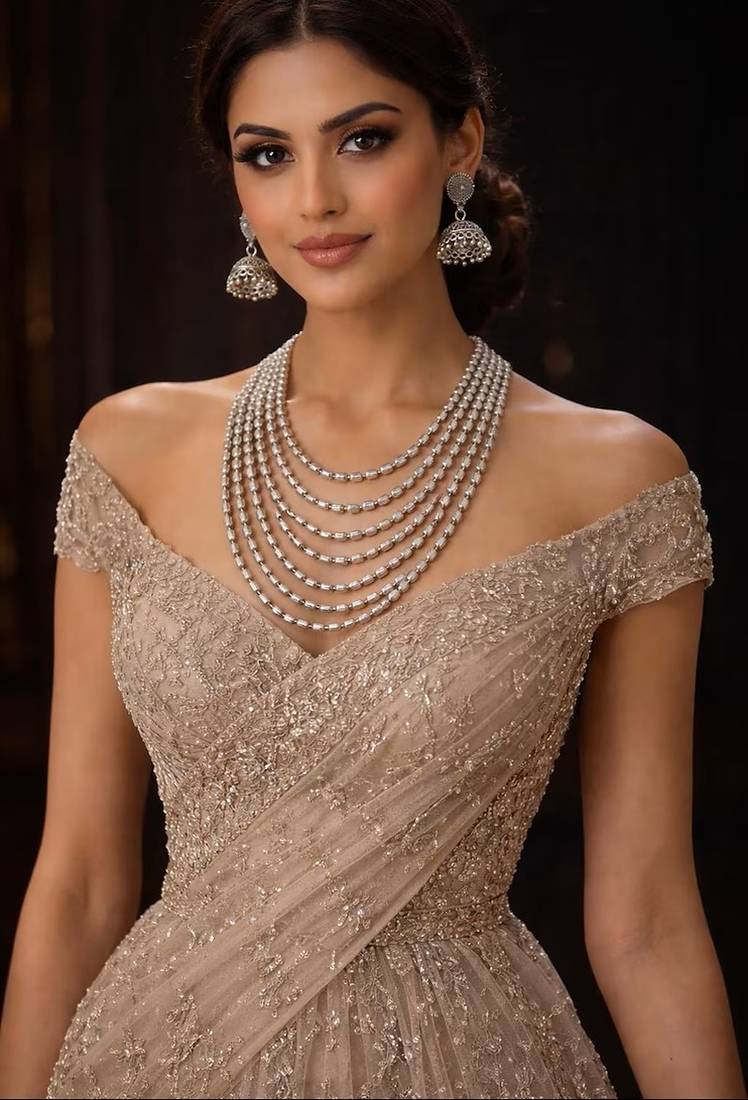 Handcrafted silver multi layered matar mala necklace set oxidized indian mohanmala jewelry with jhumka