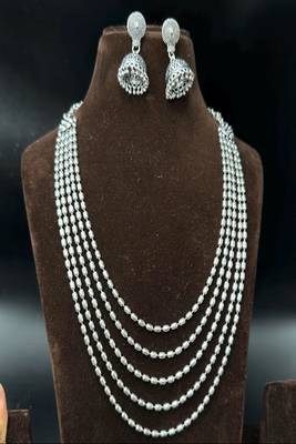 Handcrafted silver multi layered matar mala necklace set oxidized indian mohanmala jewelry with jhumka 3