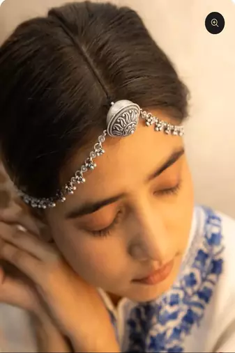 Oxidized silver borla maang tikka: rajasthani bridal headpiece
