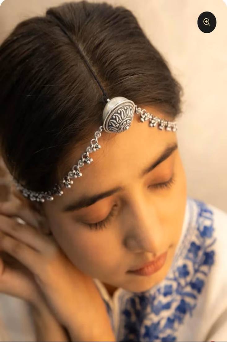 Oxidized silver borla maang tikka: rajasthani bridal headpiece