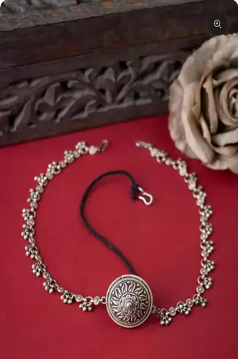 Oxidized silver borla maang tikka: rajasthani bridal headpiece