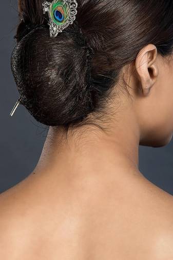 Oxidized peacock feather hair stick: antique silver plated hair pin