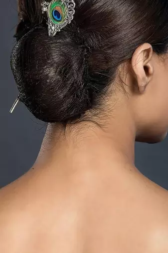 Oxidized peacock feather hair stick: antique silver plated hair pin