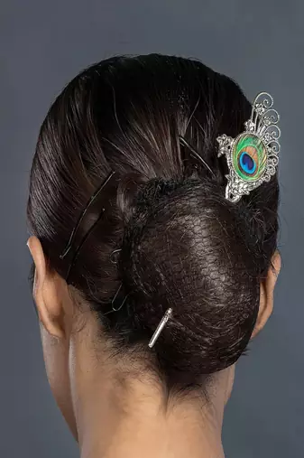 Oxidized peacock feather hair stick: antique silver plated hair pin