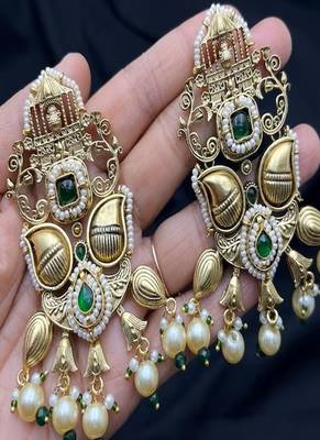 Rajwadi temple necklace set, antique gold jadau indian bridal jewelry set, elephant peacock motif 3