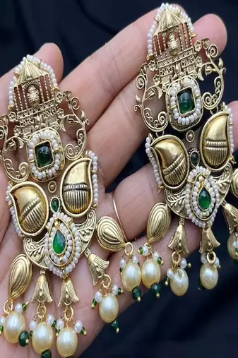Rajwadi temple necklace set, antique gold jadau indian bridal jewelry set, elephant peacock motif