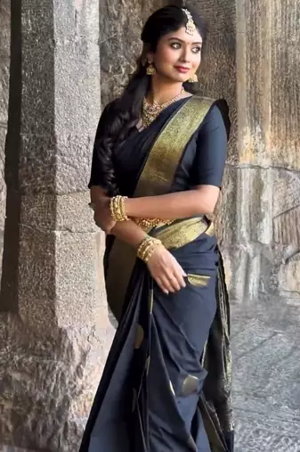 Black silk blend banarasi jaquard designer saree with blouse