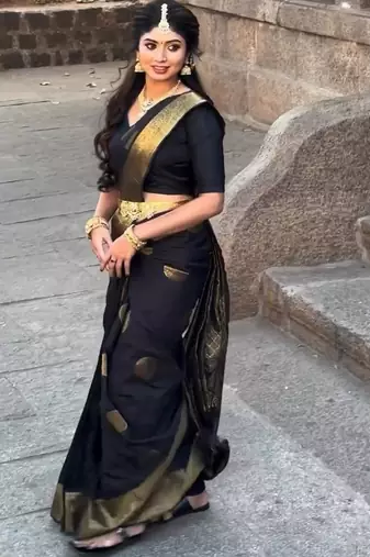 Black silk blend banarasi jaquard designer saree with blouse