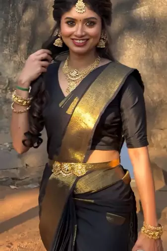 Black silk blend banarasi jaquard designer saree with blouse