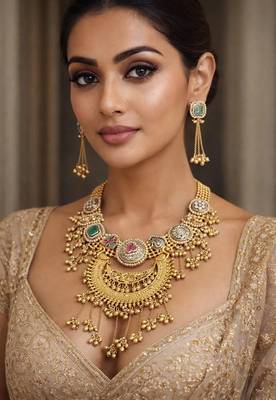 Rajwadi kundan necklace set, antique gold dual tone indian bridal jewelry, peacock choker 1