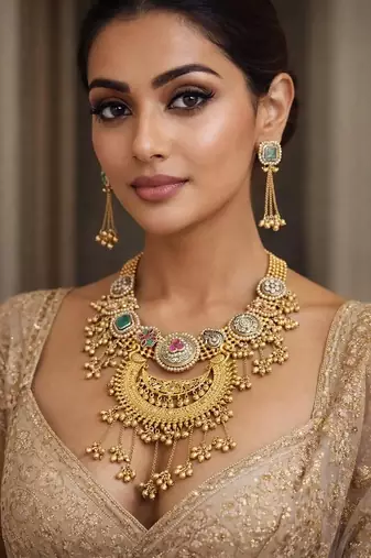 Rajwadi kundan necklace set, antique gold dual tone indian bridal jewelry, peacock choker