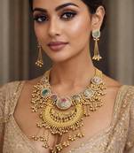 Rajwadi kundan necklace set, antique gold dual tone indian bridal jewelry, peacock choker