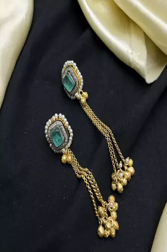 Rajwadi kundan necklace set, antique gold dual tone indian bridal jewelry, peacock choker