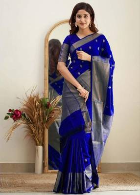 Royal blue silk blend banarasi jaquard designer saree with blouse 3