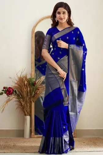 Royal blue silk blend banarasi jaquard designer saree with blouse