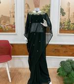 Green color embroidery work with real mirror & pearls hand work 2 styles drape faux georgette saree with stitched blouse